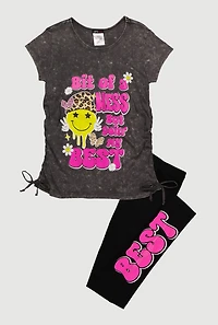 Girls Bit of a Mess But Doin My Best Tee and Leggings, Grey, Size 14-16