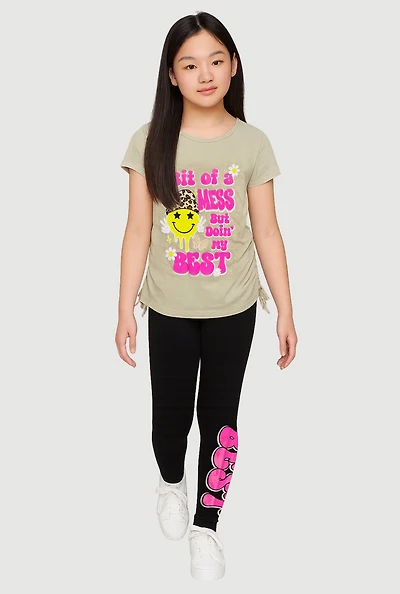 Girls Bit of a Mess But Doin My Best Tee and Leggings, , Size 14-16