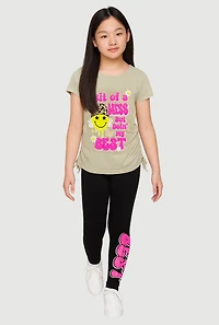 Girls Bit of a Mess But Doin My Best Tee and Leggings, , Size 14-16