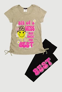 Girls Bit of a Mess But Doin My Best Tee and Leggings, , Size 14-16