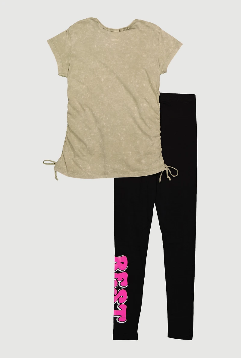 Girls Bit of a Mess But Doin My Best Tee and Leggings, Green, Size 14-16