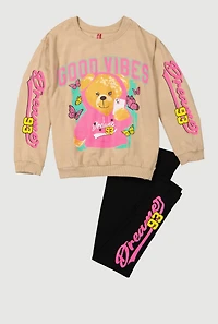 Girls Good Vibes Dreamer 93 Sweatshirt and Leggings, Beige, Size 7-8