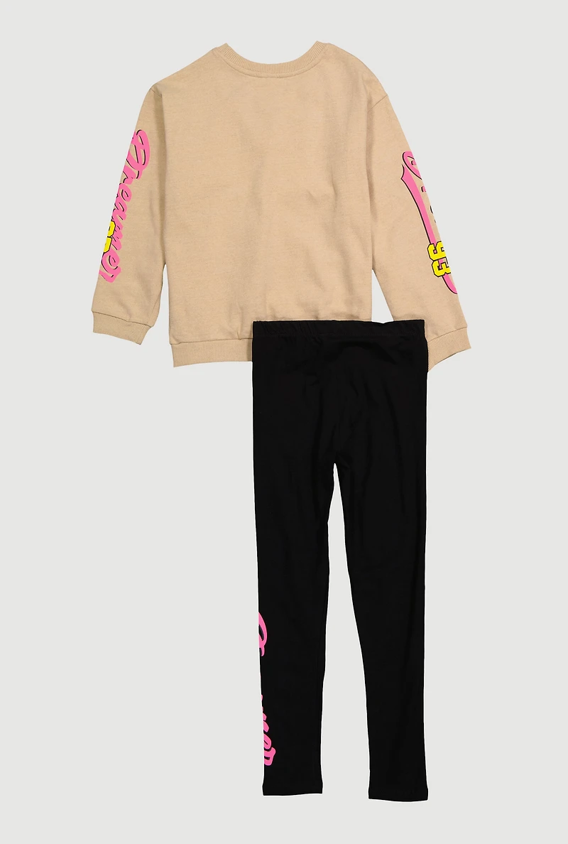 Girls Good Vibes Dreamer 93 Sweatshirt and Leggings, Beige, Size 7-8