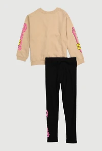 Girls Good Vibes Dreamer 93 Sweatshirt and Leggings, Beige, Size 7-8
