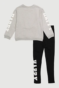 Girls Positive Attitude Bear Graphic Sweatshirt and Leggings, Grey, Size 7-8