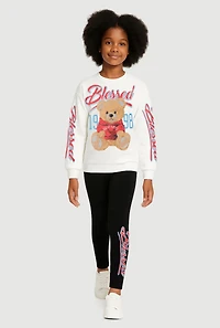 Girls Blessed Bear 1998 Sweatshirt and Leggings, White, Size 7-8