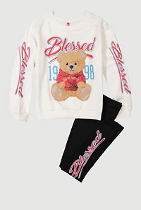 Girls Blessed Bear 1998 Sweatshirt and Leggings, White, Size 7-8