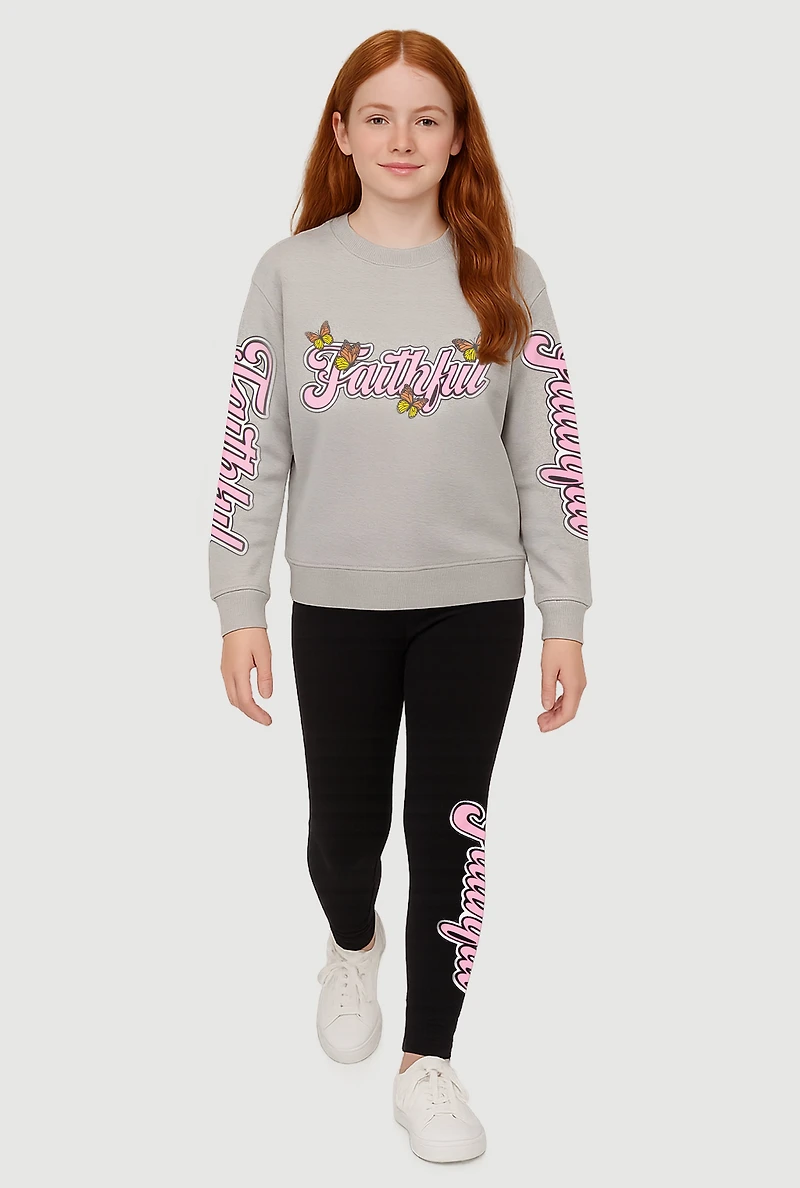 Girls Faithful 23 Graphic Tee and Leggings Set, Grey, Size 7-8