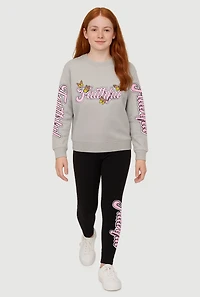 Girls Faithful 23 Graphic Tee and Leggings Set, Grey, Size 7-8
