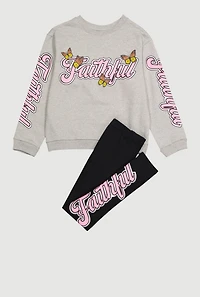Girls Faithful 23 Graphic Tee and Leggings Set, Grey,