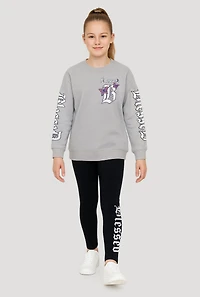 Girls Blessed Graphic Sweatshirt and Leggings, Grey, Size 10-12