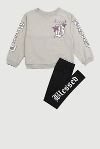 Girls Blessed Graphic Sweatshirt and Leggings,