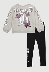 Girls Blessed Graphic Sweatshirt and Leggings,
