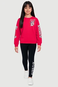 Girls Blessed Graphic Sweatshirt and Leggings, Pink,