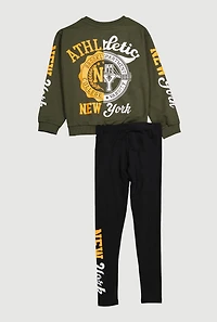 Girls New York Fleece Graphic Sweatshirt and Leggings, Green, Size 10-12