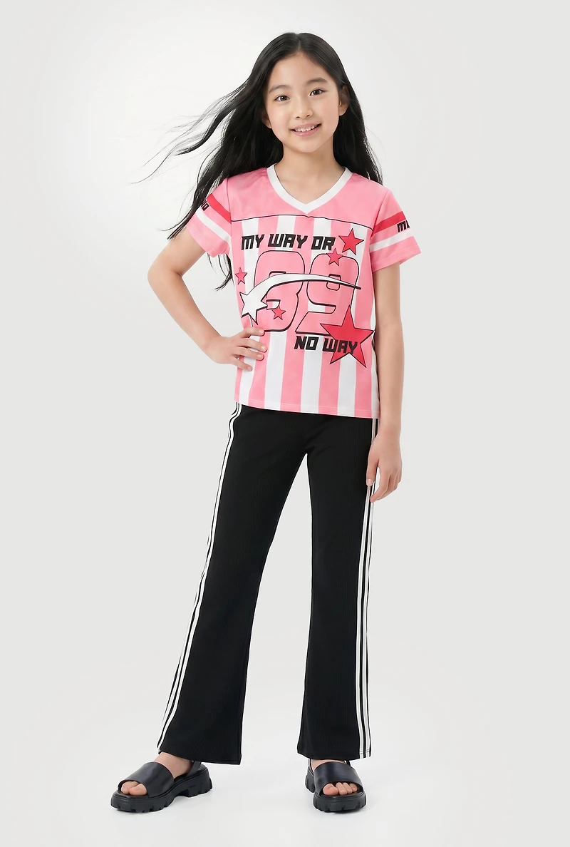 Girls My Way Or No Striped Mesh Jersey and Flare Leg Pants
