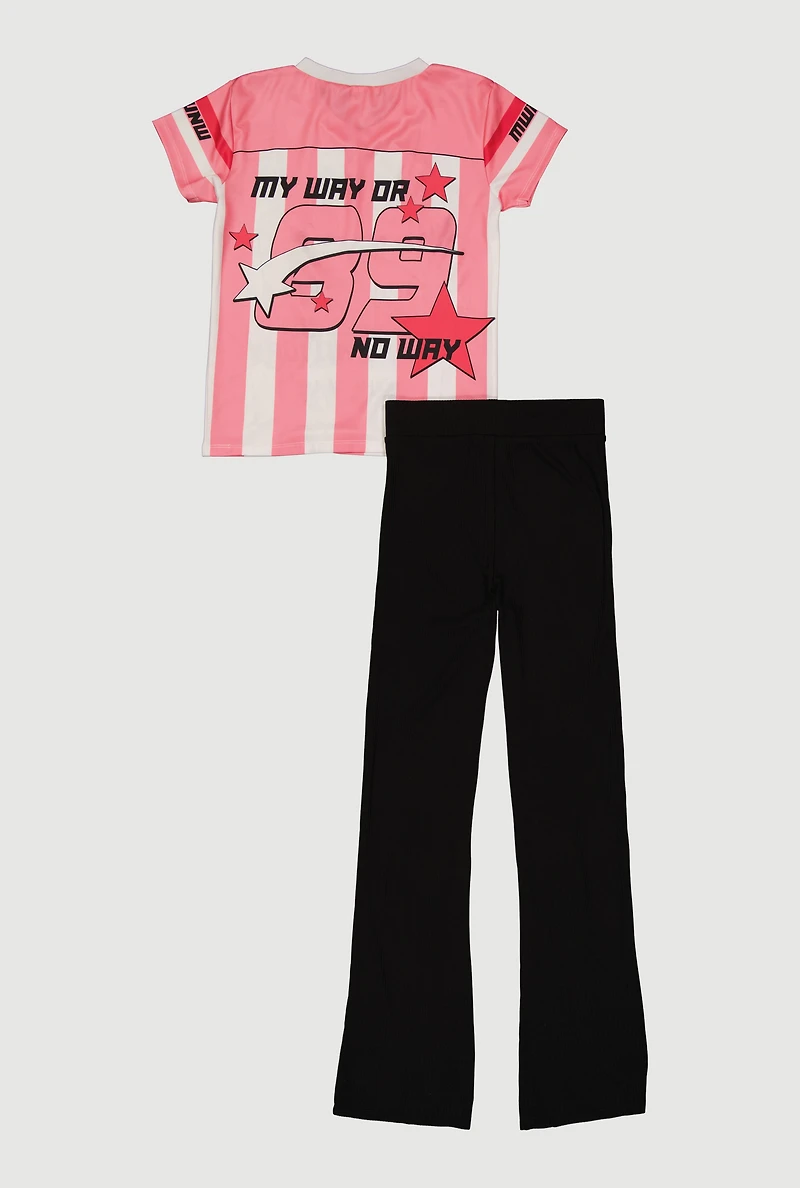 Girls My Way Or No Striped Mesh Jersey and Flare Leg Pants