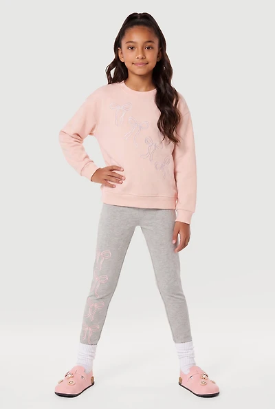 Girls Bow Print Sweatshirt and Leggings