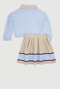 Little Girls Pretty Graphic Polo Top and Color Block Skirt
