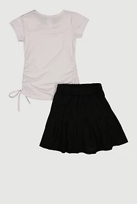 Little Girls Bear Graphic Ruched T-Shirt and Skirt Set