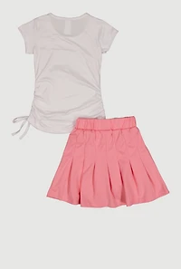 Little Girls Rhinestone Heart Purse Graphic Tee and Pleated Skirt