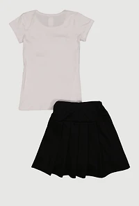 Little Girls Short Sleeve T-Shirt and Pleated Skirt with Bows