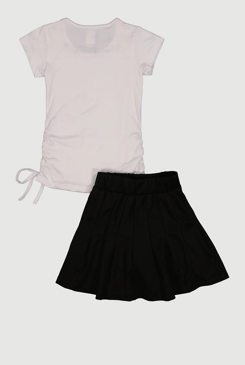 Little Girls Cherry Bow Graphic Tee and Pleated Skirt