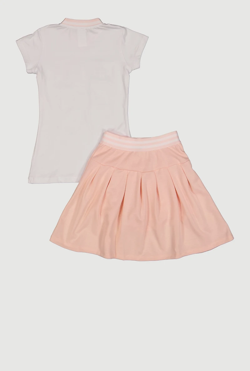 Little Girls Rhinestone Just A Girl Graphic Tee and Pleated Skirt
