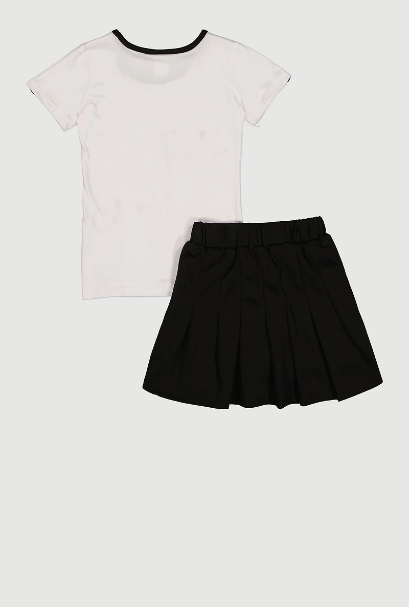 Little Girls Brooklyn New York Teddy Bear Tee and Pleated Skirt Set
