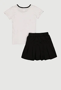 Little Girls Brooklyn New York Teddy Bear Tee and Pleated Skirt Set