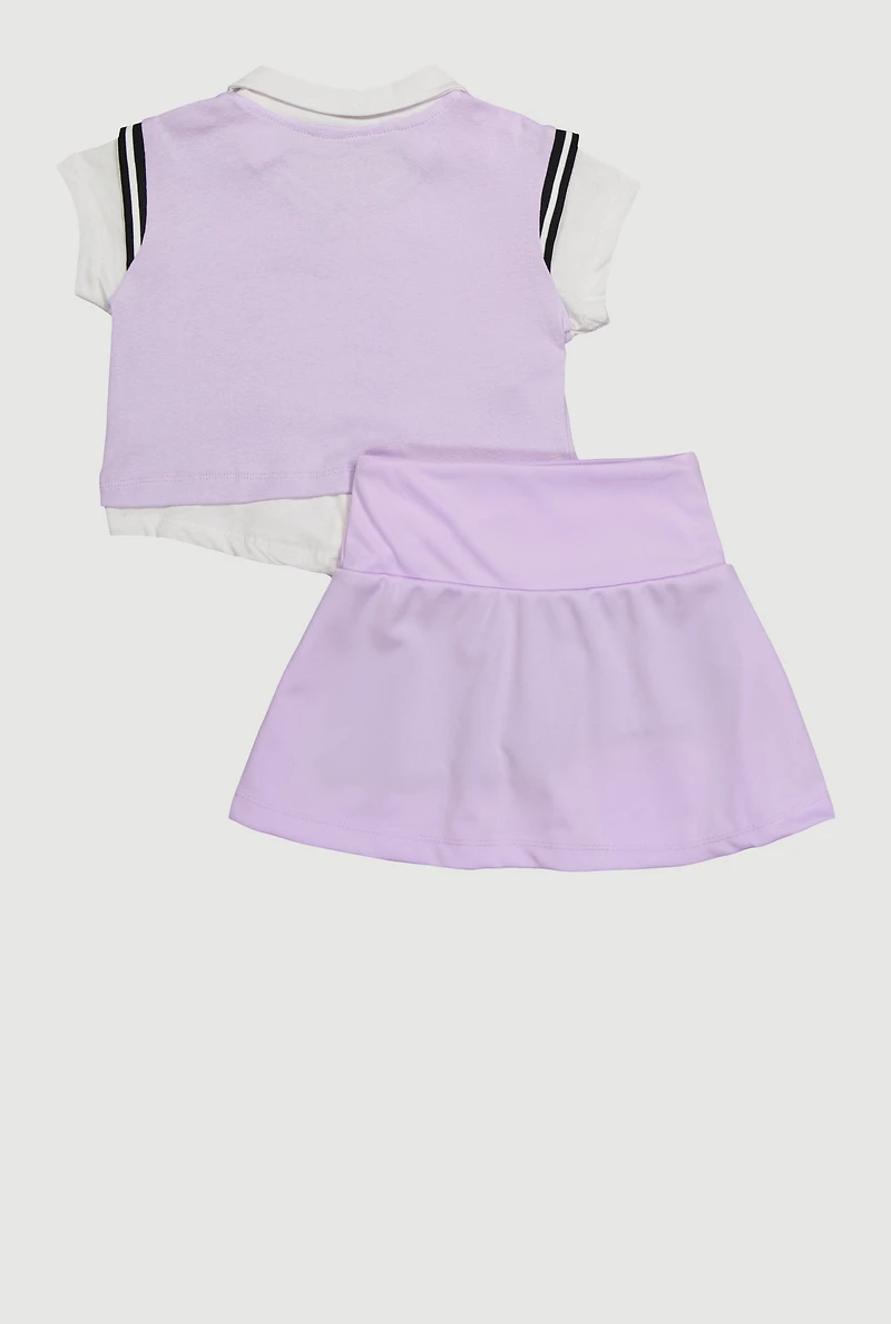 Little Girls Rhinestone Love Sweater Vest Shirt and Skirt Set