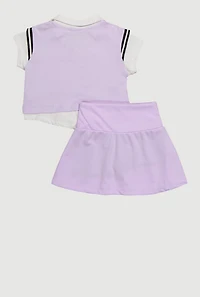 Little Girls Rhinestone Love Sweater Vest Shirt and Skirt Set