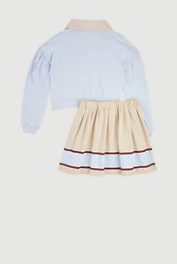 Girls Pretty Polo Top and Pleated Skirt Set, Blue, Size 14-16