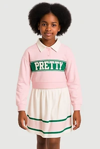 Girls Pretty Polo Top and Pleated Skirt Set