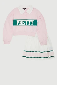Girls Pretty Polo Top and Pleated Skirt Set