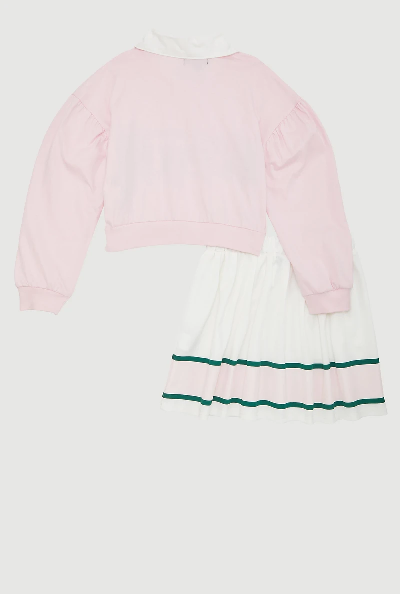 Girls Pretty Polo Top and Pleated Skirt Set