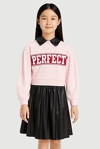 Girls Perfect Polo Top and Pleated Skirt Set, Multi, Size 10-12