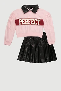 Girls Perfect Polo Top and Pleated Skirt Set, Multi, Size 10-12