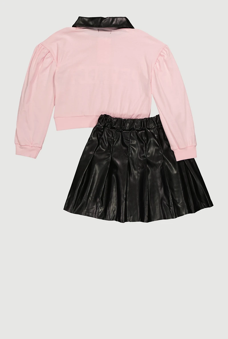 Girls Perfect Polo Top and Pleated Skirt Set, Multi, Size 10-12