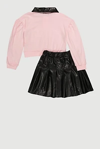 Girls Perfect Polo Top and Pleated Skirt Set, Multi, Size 10-12