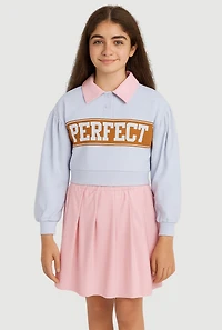Girls Perfect Polo Top and Pleated Skirt Set, Multi,