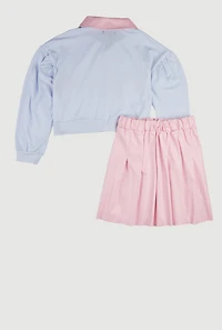 Girls Perfect Polo Top and Pleated Skirt Set, Multi,