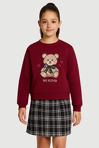 Girls Be Kind Graphic Sweatshirt and Plaid Skirt Set, Multi,