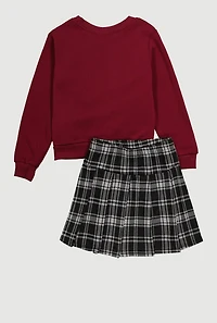 Girls Be Kind Graphic Sweatshirt and Plaid Skirt Set, Multi,