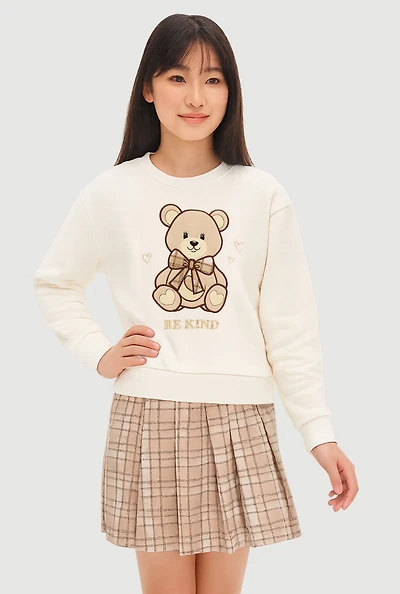 Girls Be Kind Graphic Sweater and Plaid Skirt,