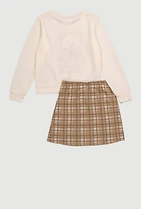 Girls Be Kind Graphic Sweater and Plaid Skirt,