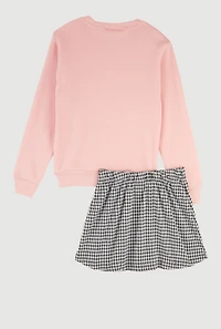 Girls Love Butterfly Sweatshirt and Houndstooth Skirt, Pink, Size 14-16