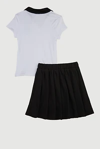 Girls Chic Polo Shirt and Pleated Midi Skirt Set, Multi, Size 10-12