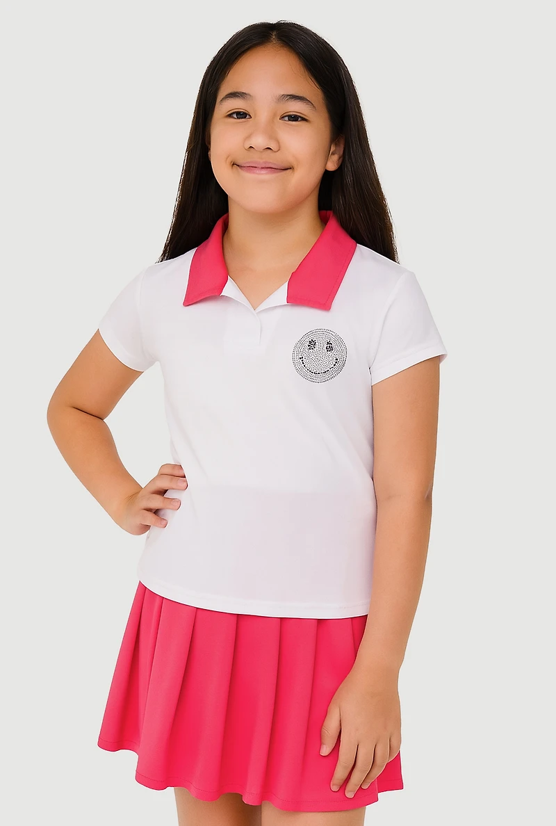 Girls Chic Polo Shirt and Pleated Midi Skirt Set