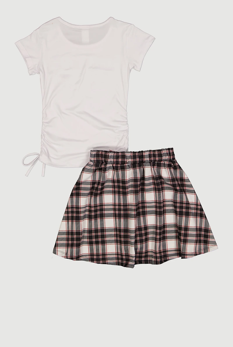 Girls New York 23 Graphic Tee and Plaid Pleated Skirt